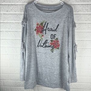 Lane Bryant Afraid of Nothing Gray Floral Graphic Long Sleeve Top